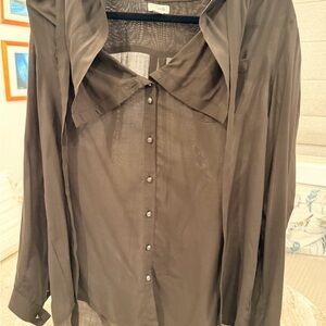 Odille Dark Sheer Button-Up Blouse